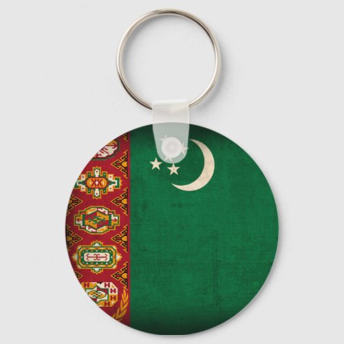 Turkmenistan Flag Distressed Keychain