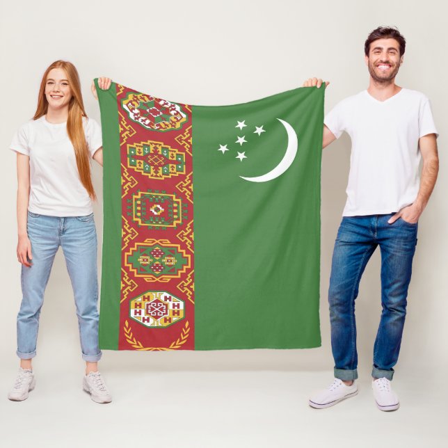 Turkmenistan flag fleece blanket (In Situ)
