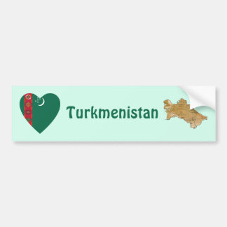 Turkmenistan Flag Heart + Map Bumper Sticker