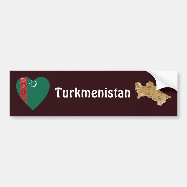 Turkmenistan Flag Heart + Map Bumper Sticker (Front)
