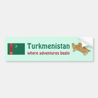 Turkmenistan Flag + Map Bumper Sticker