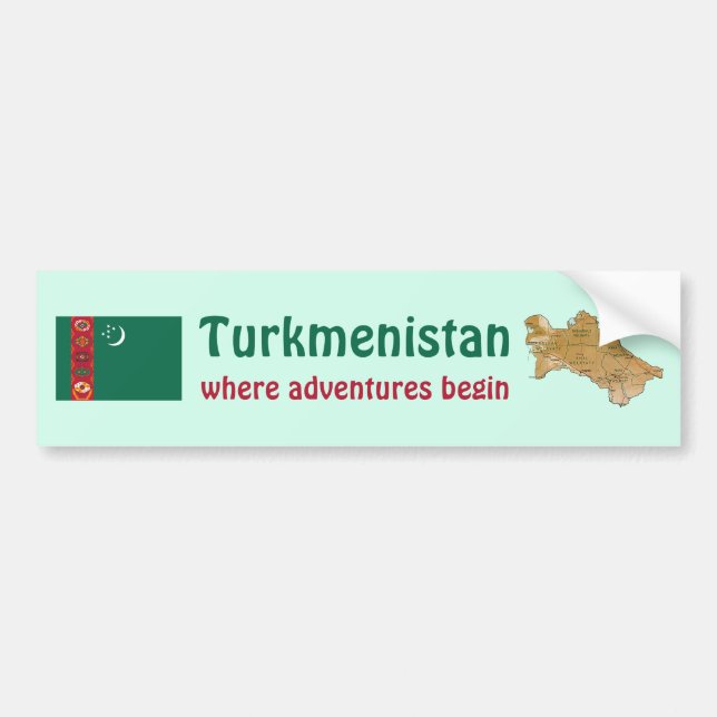 Turkmenistan Flag + Map Bumper Sticker (Front)