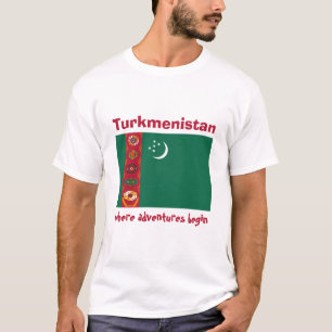 Turkmenistan Flag + Map + Text T-Shirt