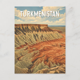 Turkmenistan Illustration Travel Art Vintage Postcard