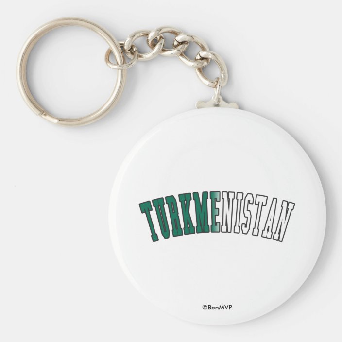 Turkmenistan in National Flag Colors Key Chain