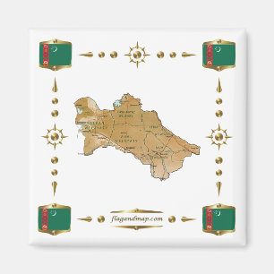 Turkmenistan Map + Flags Magnet