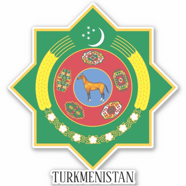 Turkmenistan National Coat Of Arms Patriotic Sticker (Front)