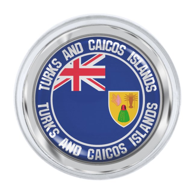 Turks and Caicos Islands Round Emblem Silver Finish Lapel Pin (Front)