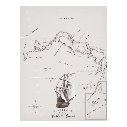 Turks and Caicos Map Photo Print