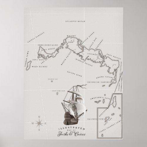 Turks and Caicos Map Poster