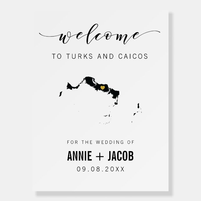 Turks and Caicos Map Wedding Welcome Sign, Foam Board (Front)