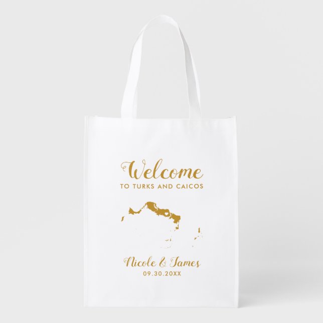 Turks and Caicos Wedding Welcome Bag, Gold Tote Ba (Front)