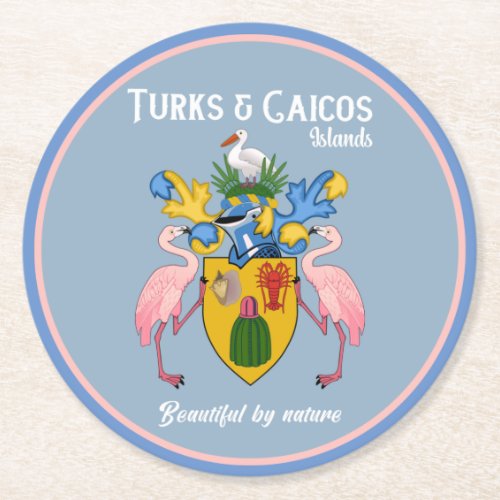 Turks  Caicos Coat Of Arms Round Paper Coaster