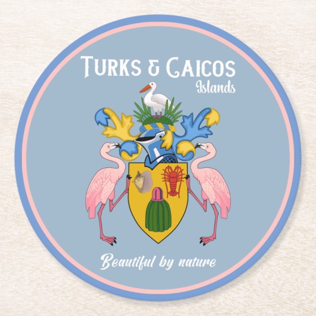 Turks & Caicos Coat Of Arms Round Paper Coaster (Front)