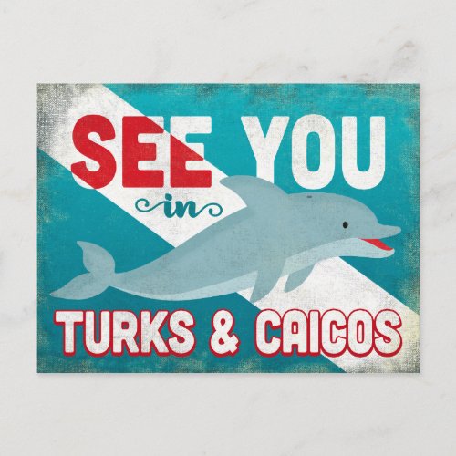 Turks  Caicos Dolphin _ Retro Vintage Travel Postcard