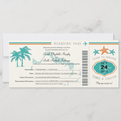 Turks &amp; Caicos Save the Date Boarding Pass