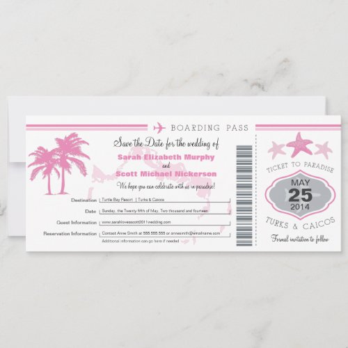 Turks &amp; Caicos Save the Date Boarding Pass