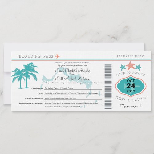 Turks  Caicos Save the Date Boarding Pass