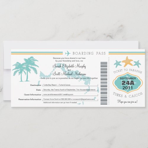 Turks  Caicos Save the Date Boarding Pass
