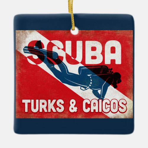 Turks  Caicos Scuba Diver _ Blue Retro Ceramic Ornament