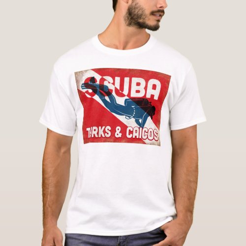 Turks  Caicos Scuba Diver _ Blue Retro T_Shirt