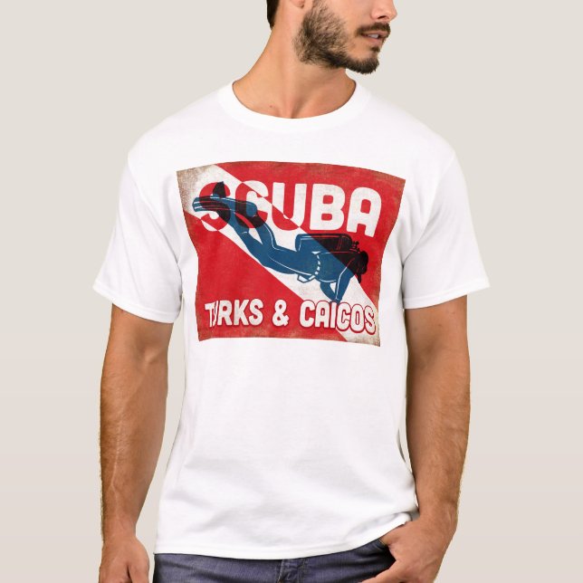Turks & Caicos Scuba Diver - Blue Retro T-Shirt (Front)