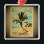 Turks Caicos Vintage Travel Ornament Palm Tree<br><div class="desc">A cool vintage style Turks Caicos ornament featuring a palm tree on a sandy beach with blue sky and ocean.</div>