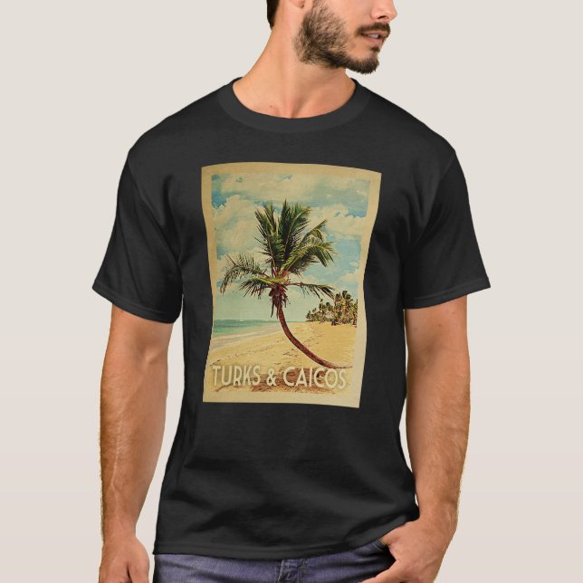 Turks Caicos Vintage Travel T-shirt - Beach (Front)