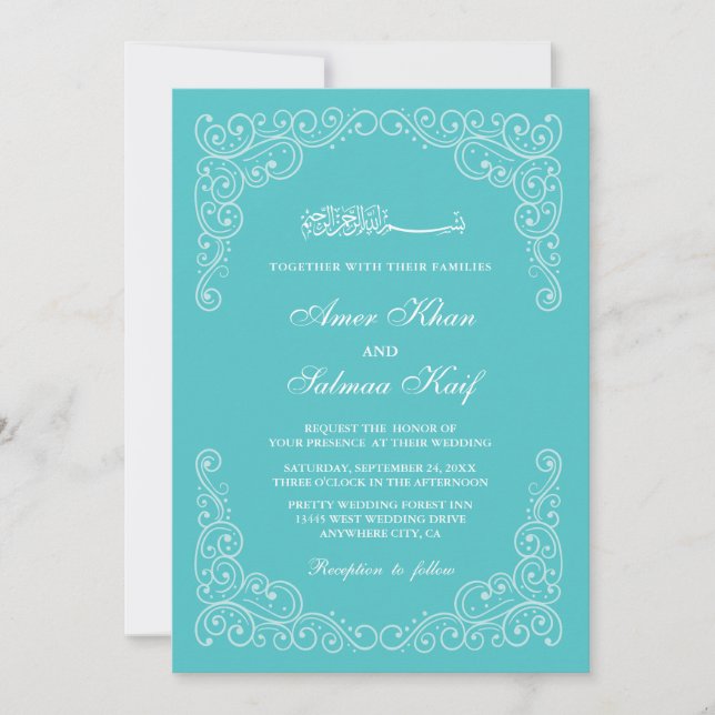 Turkuaz Muslim wedding Invitations (Front)