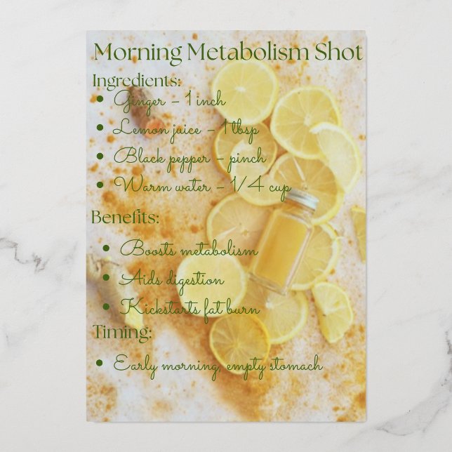 Turmeric Ginger Lemon Detox Shot Recipe  Foil Invitation (Front)
