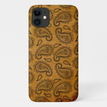 Turmeric Indian Paisley Vintage Leather Pattern Iphone 11 Case by its_sparkle_motion at Zazzle