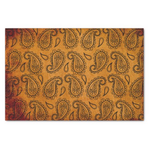 Turmeric Indian Paisley Vintage Leather Pattern Tissue Paper