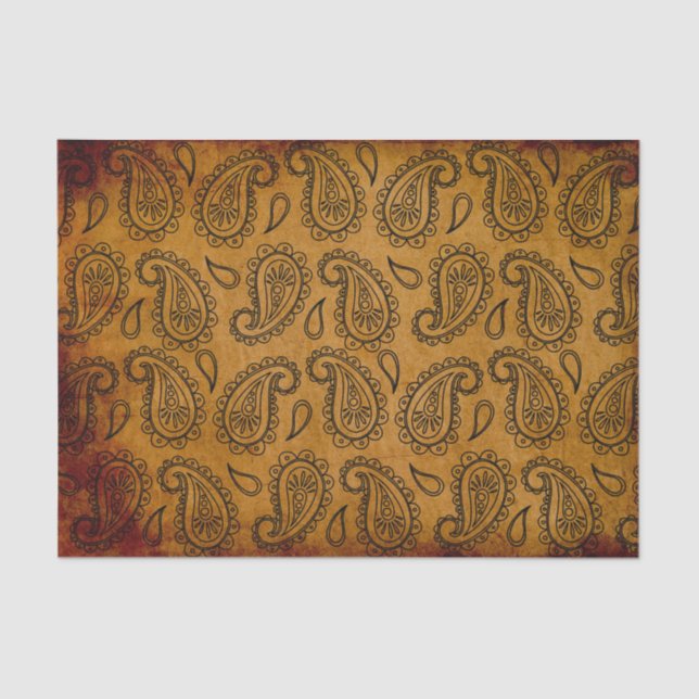 Turmeric Indian Paisley Vintage Leather Pattern Tissue Paper (Front)