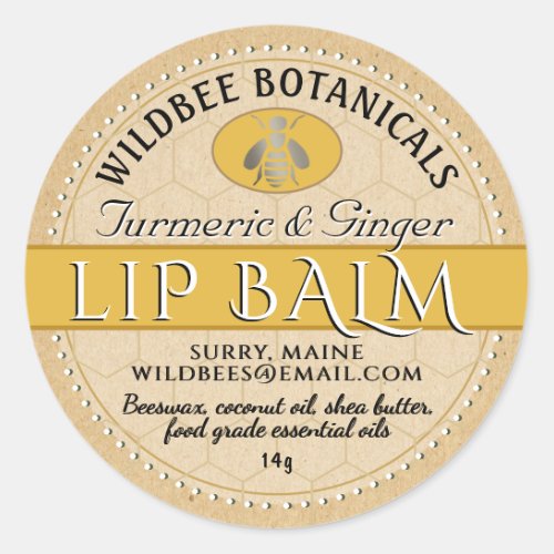 Turmeric Kraft Beeswax Lip Balm with Dotted Border Classic Round Sticker