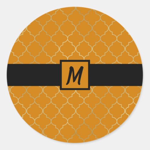 Turmeric Yellow Gold Quatrefoil Monogrammed Party Classic Round Sticker