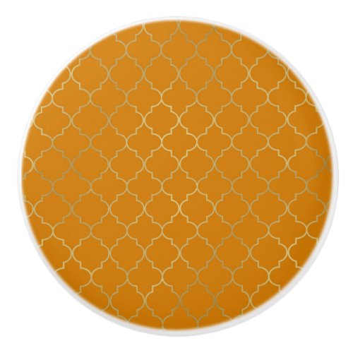 Turmeric Yellow  Gold Quatrefoil Pattern Ceramic Knob