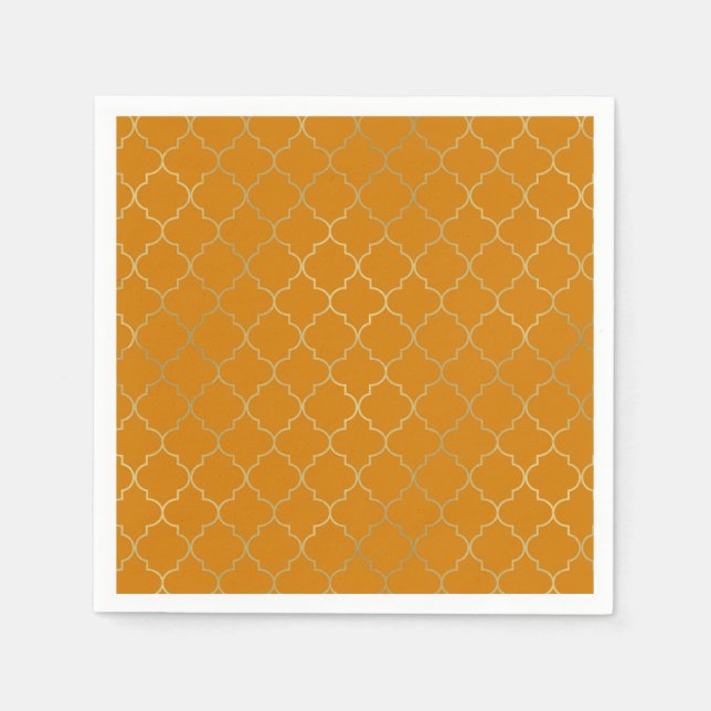 Turmeric Yellow & Gold Quatrefoil Pattern Party Napkins (Front)