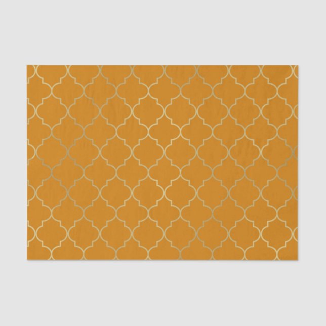 Turmeric Yellow & Gold Quatrefoil Pattern Party Tissue Paper (Front)