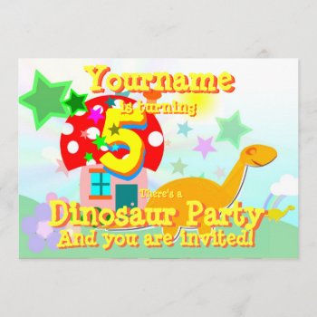 Turn 5 Cartoon Dinosaur Birthday Party Invitations by dinoshop at Zazzle
