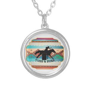 Turn & Burn Barrel Racing Quotes Mouse Pad USB Ch Silver Plated Necklace