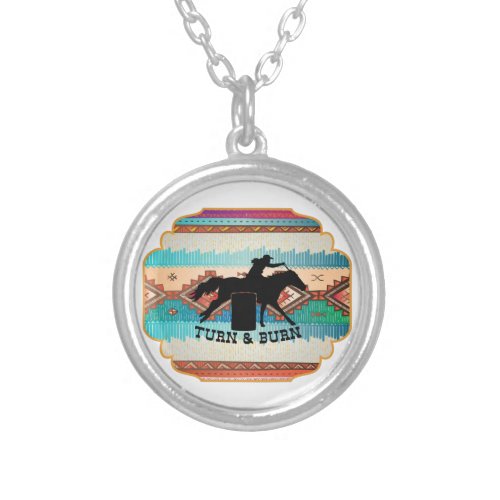 Turn  Burn Barrel Racing Quotes  Mouse Pad USB Ch Silver Plated Necklace