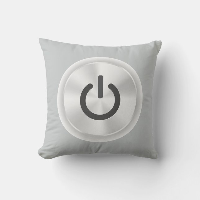 Turn Me On Grey Funny Button Throw Pillow (Front)