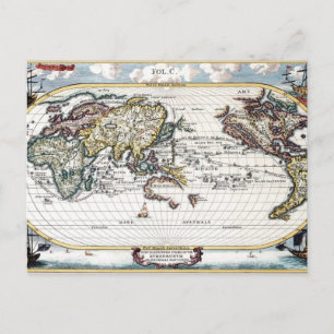 Turn of the 18th century world map postcard