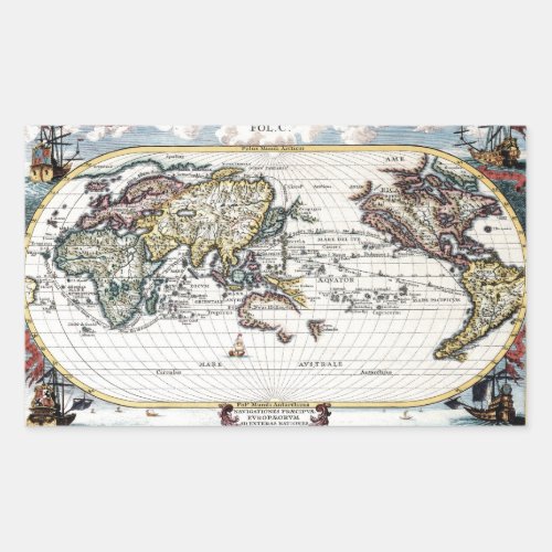 Turn of the 18th century world map rectangular sticker