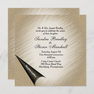 Turn the Page Antique Gold Wedding Invitation