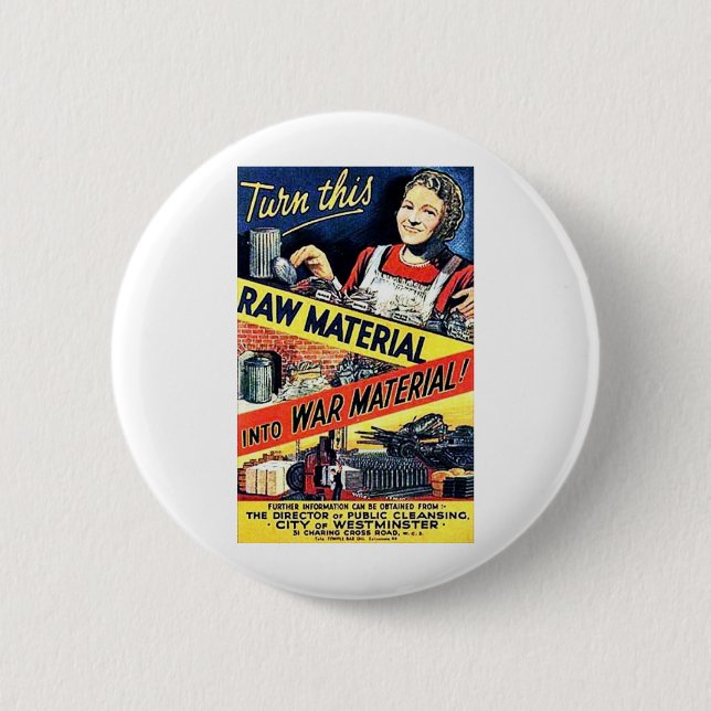 Turn This Raw Material Into War Material Pinback Button (Front)