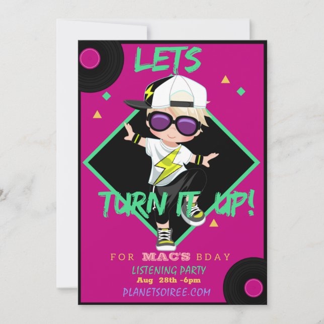 Turn up 1 Birthday Party Invitation Card (Boy) (Front)
