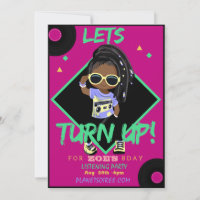 Turn up 1 Birthday Party Invitation Card (Girl)