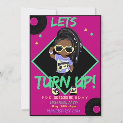 Turn up 1 Birthday Party Invitation Card Girl