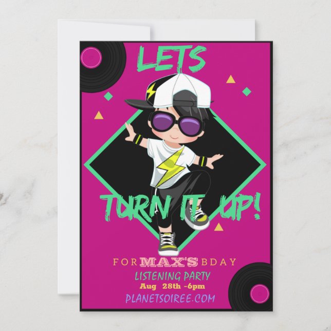 Turn up Birthday Party Invitation Card For Boy (Front)